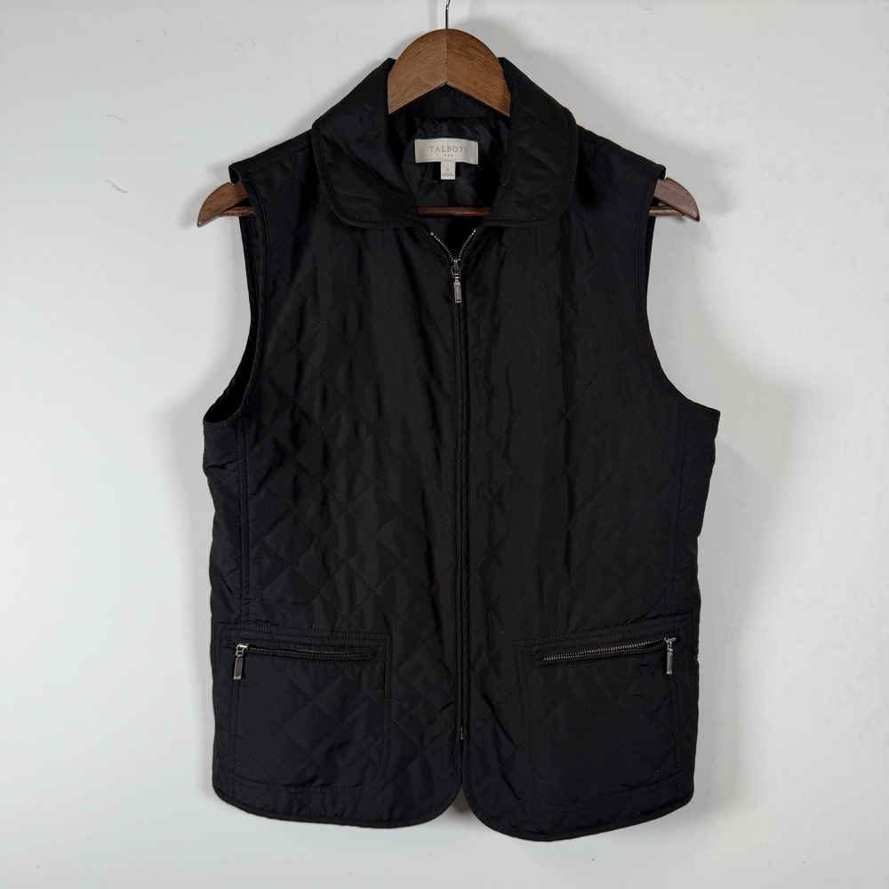 Talbots Vest Women's Small Black Diamond-Quilted Puffer Sleeveless Jacket Vest